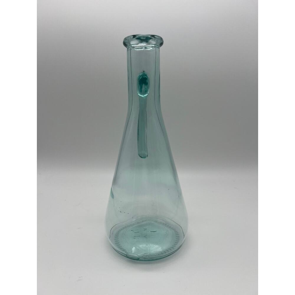 Vintage Aqua Green Turquoise Glassware Handle Pour Spout Decanter 8.5 Tall Glass